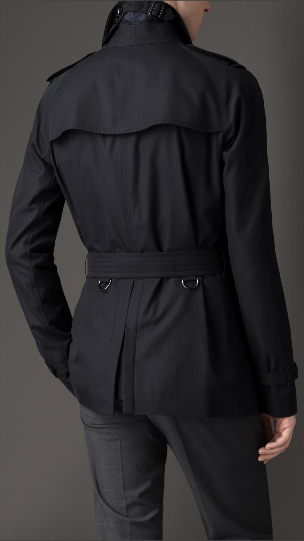 men's short black trench coat
