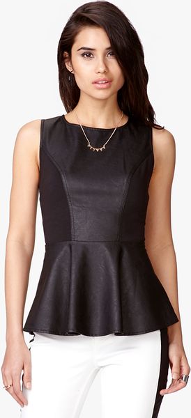 Forever 21 Faux Leather Peplum Top in Black - Lyst
