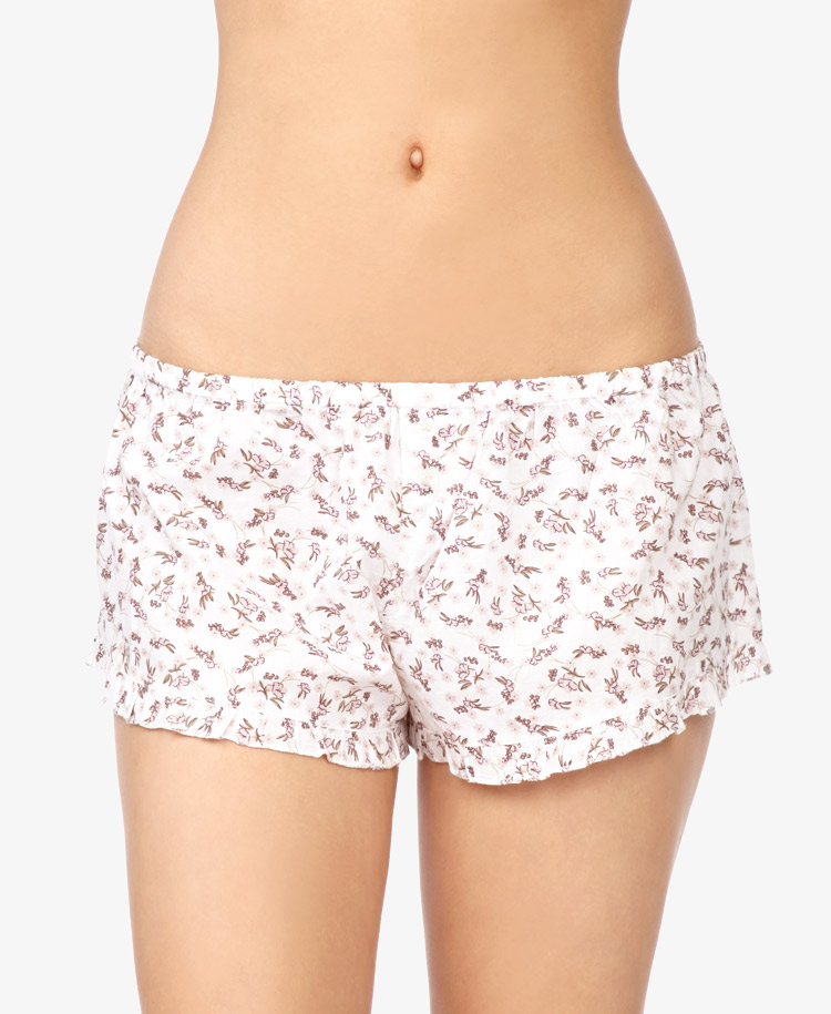 Lyst Forever 21 Ruffled Floral Pj Shorts in Natural