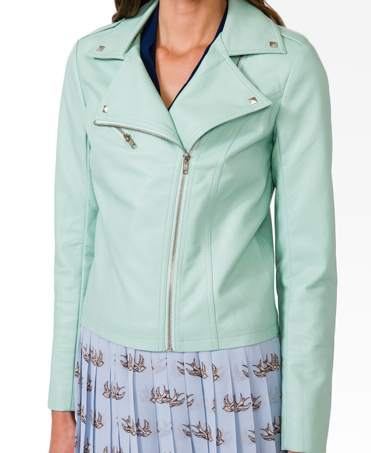mint green moto jacket