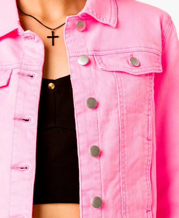 Forever 21 Neon Denim Jacket in Neon Pink (Pink) - Lyst