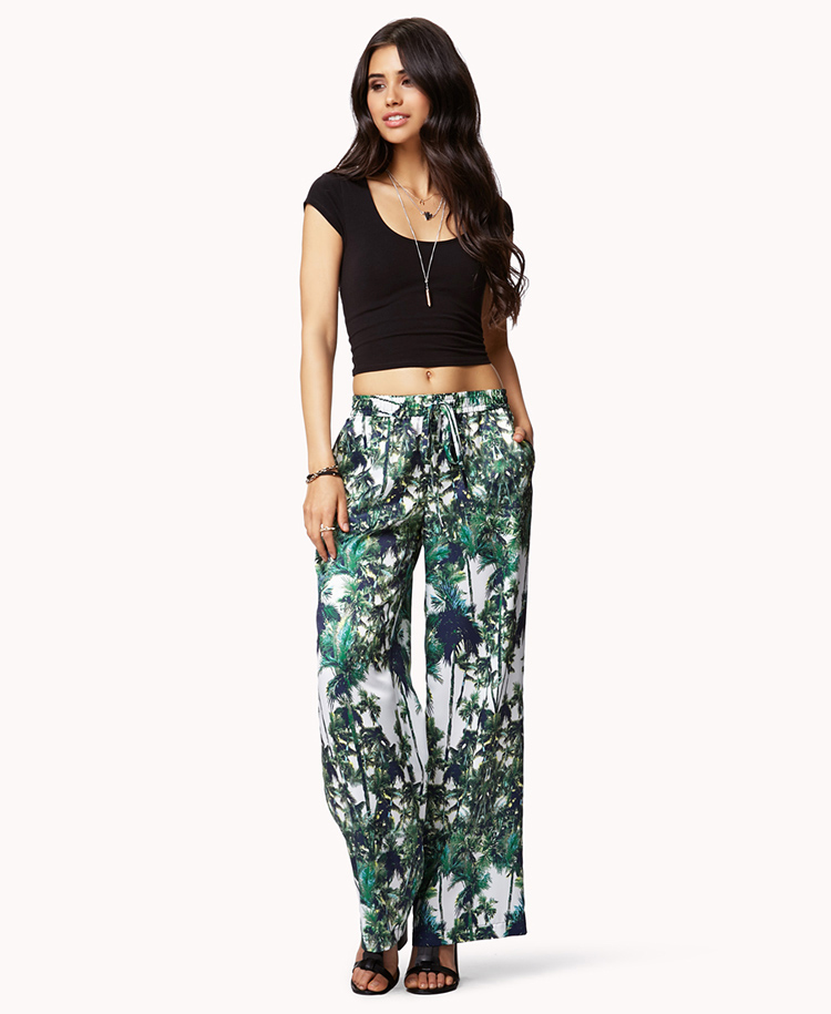 Forever 21 Palm Print Wide Leg Pants in 