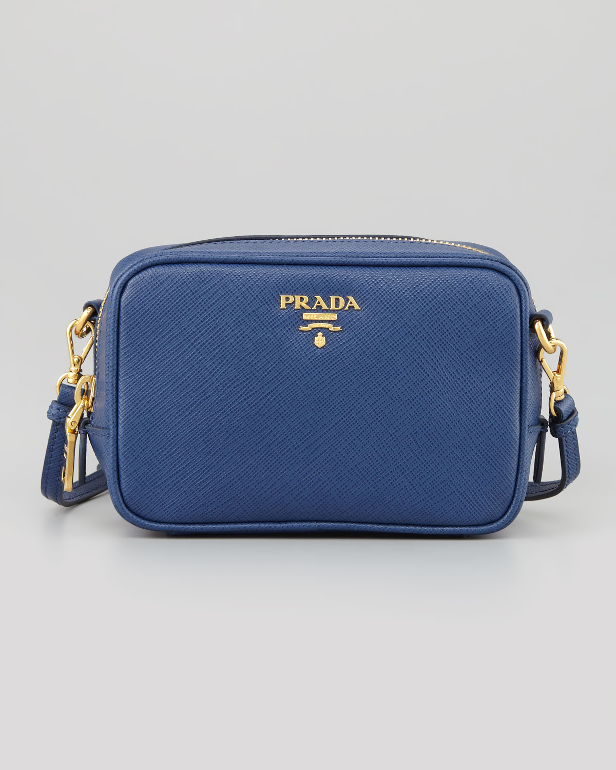 Prada Saffiano Mini Zip Crossbody Bag in Blue - Lyst
