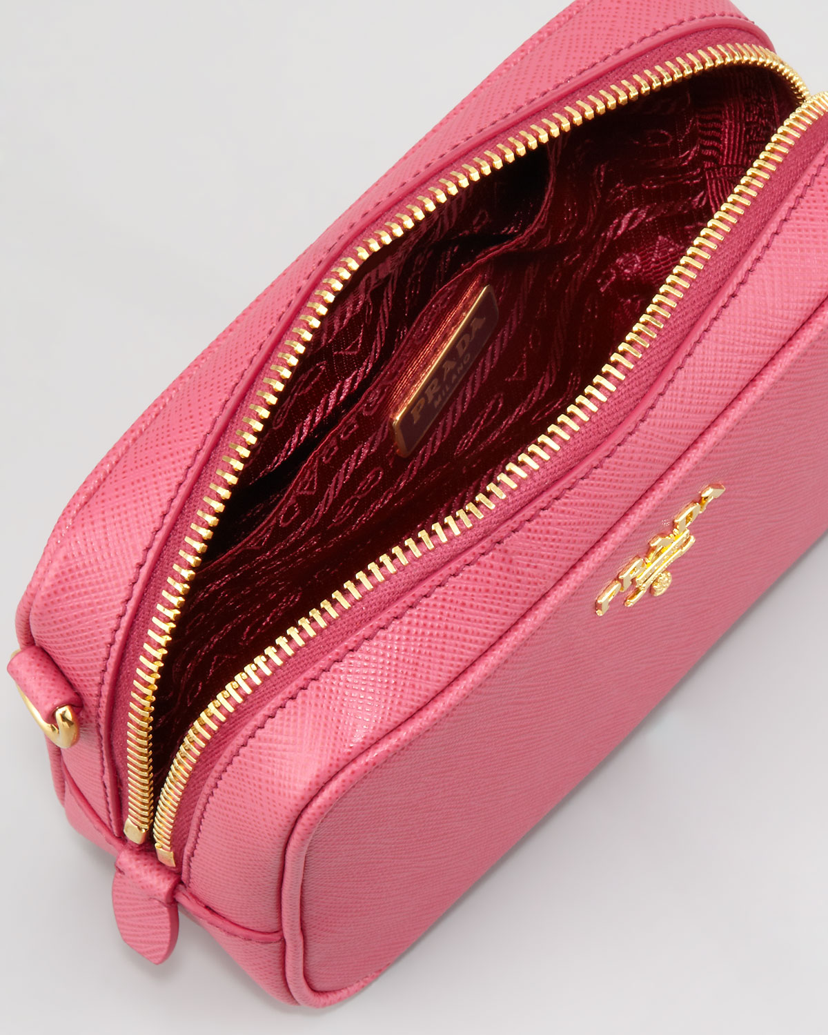 Prada Saffiano Mini Zip Crossbody Bag in Pink - Lyst