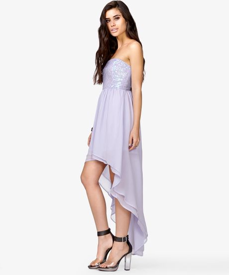 Forever 21 Sequined Highlow Dress in Purple (lavender)
