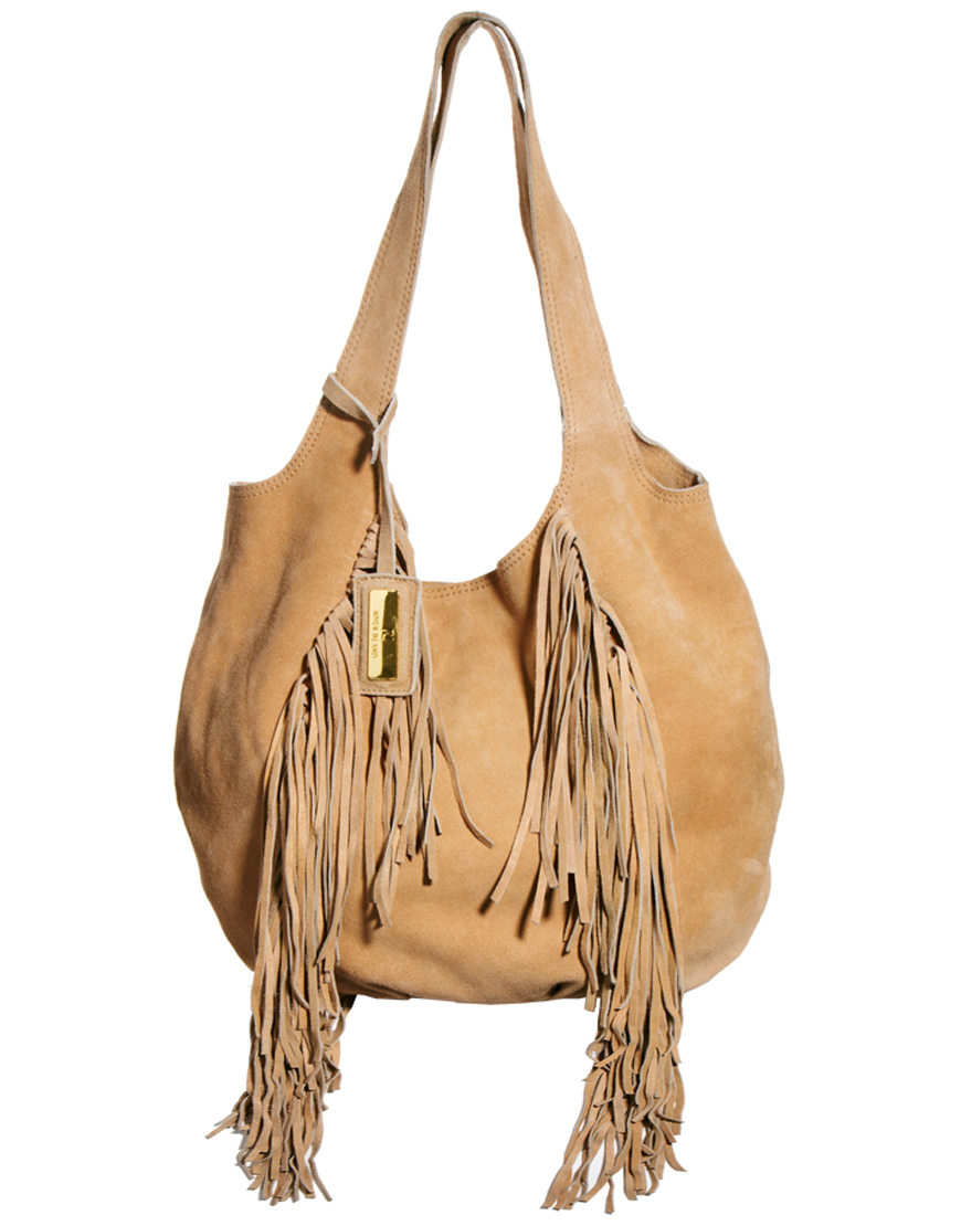 River Island Tan Fringed Suede Slouch Hobo Bag in Sand (Brown) - Lyst