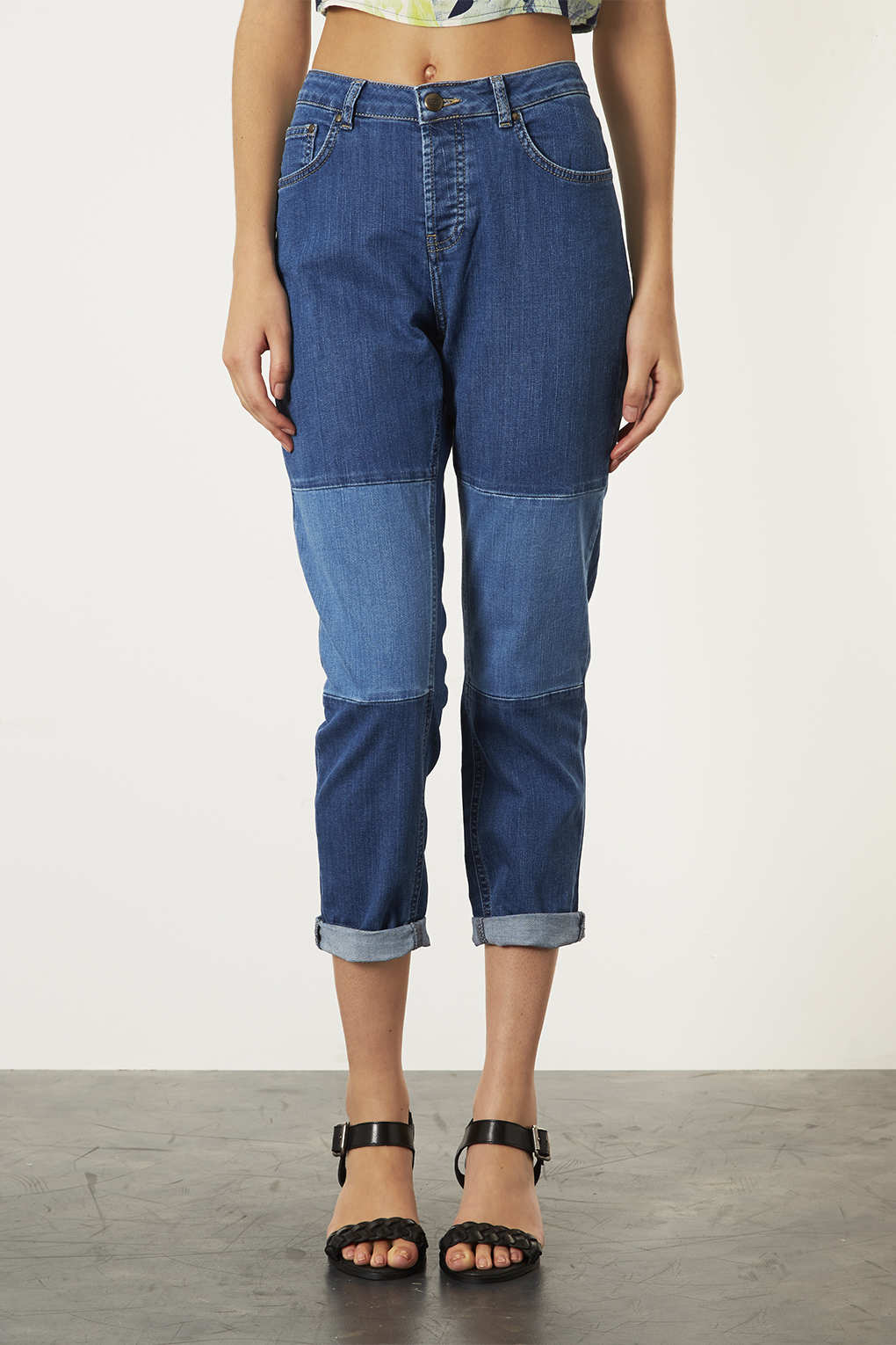 Lyst Moto Knee Patch Boyfriend Jeans in Blue