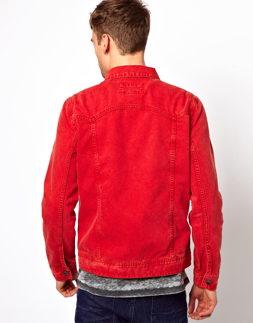 River Island Denim Jacket in Red for Men | Lyst