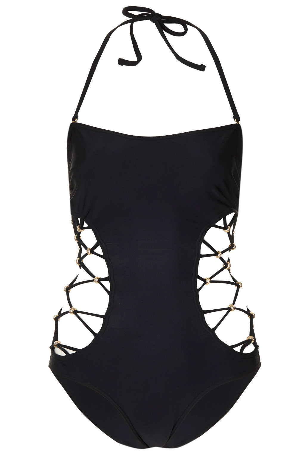 Topshop Black Beaded Lattice Swimsuit in Black | Lyst