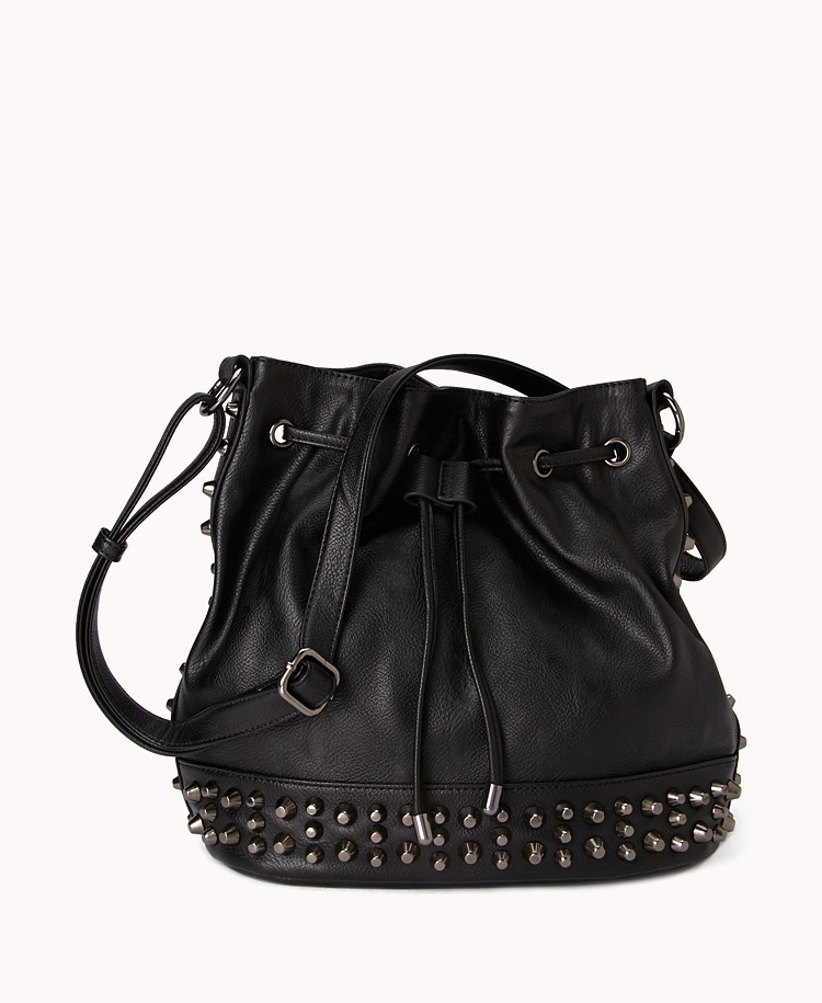 Forever 21 Studded Bucket Bag in Black - Lyst