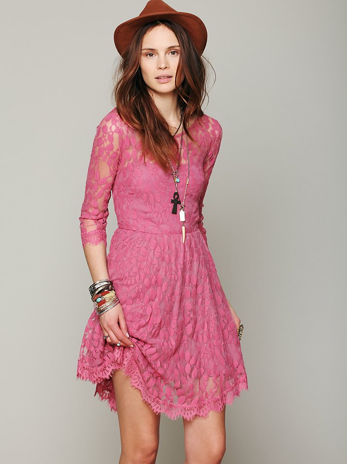 Lyst - Free People Floral Mesh Lace Dress in Pink