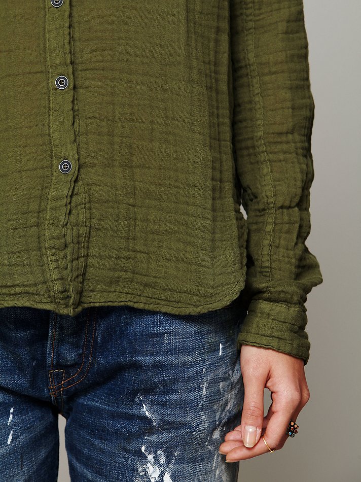Lyst Free People Solid Gauze Button Down Shirt in Green