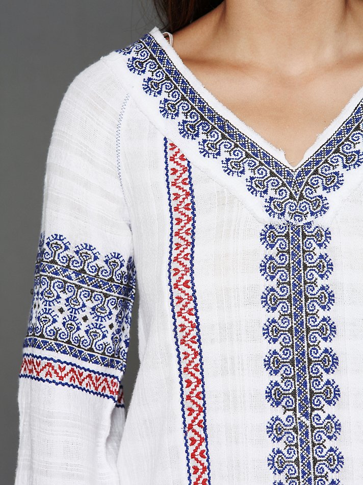 Lyst - Free People All Roads Embroidery Double V Tunic in Blue