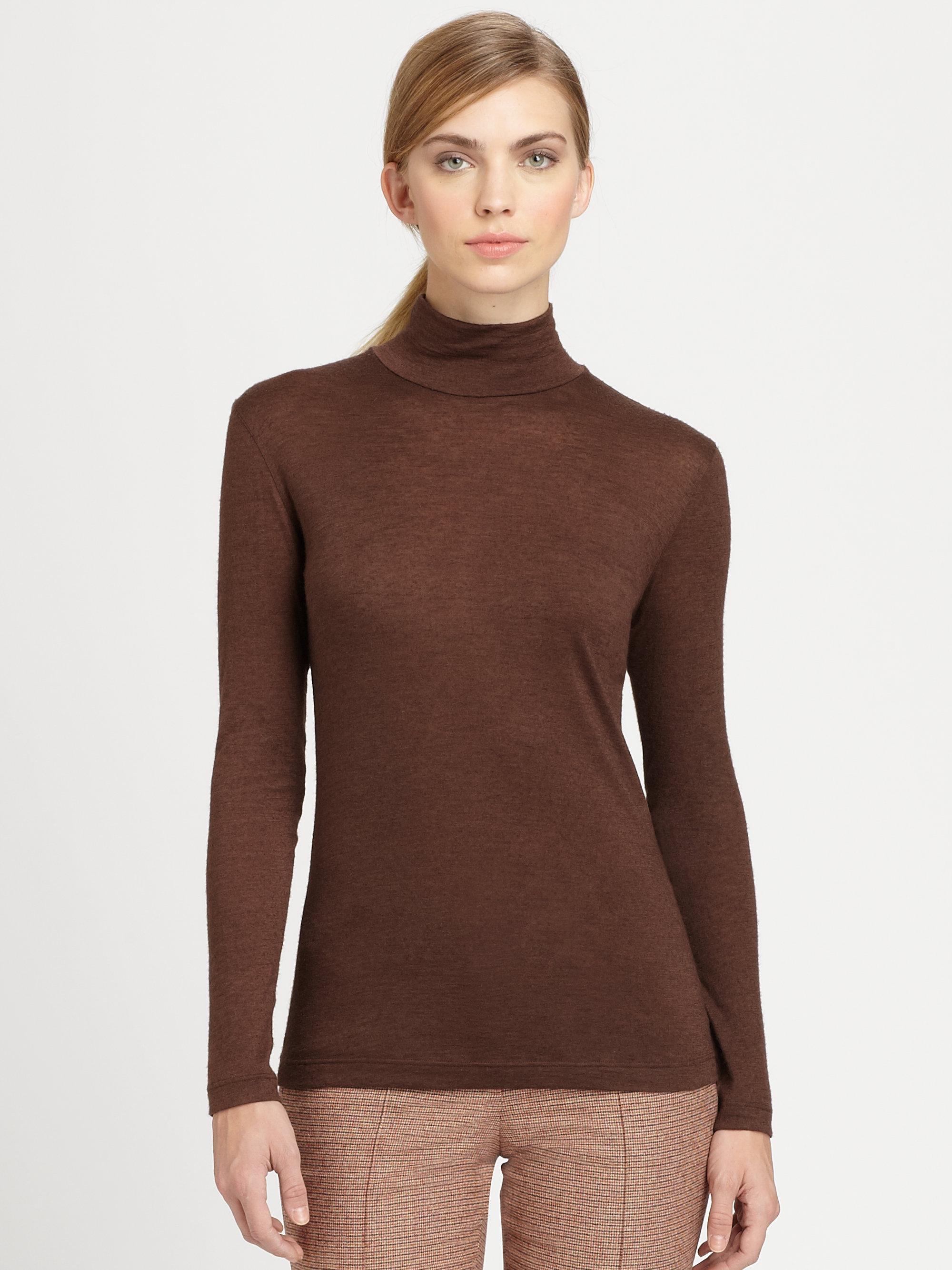 Akris Cashmere Silk Turtleneck Sweater in Brown | Lyst