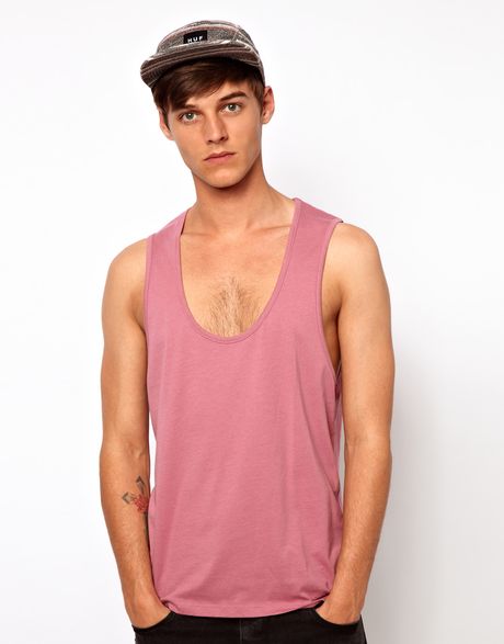 Asos Vest with Deep Scoop Neck in Pink for Men (puttypink) | Lyst