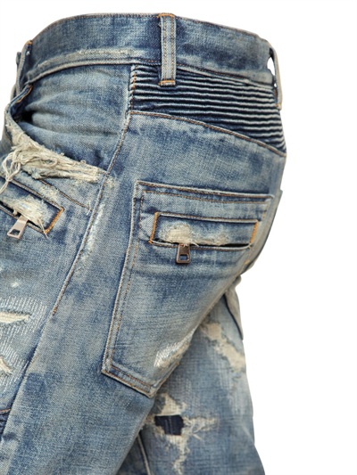 Balmain 18cm Destroyed Denim Biker Jeans in Blue for Men - Lyst