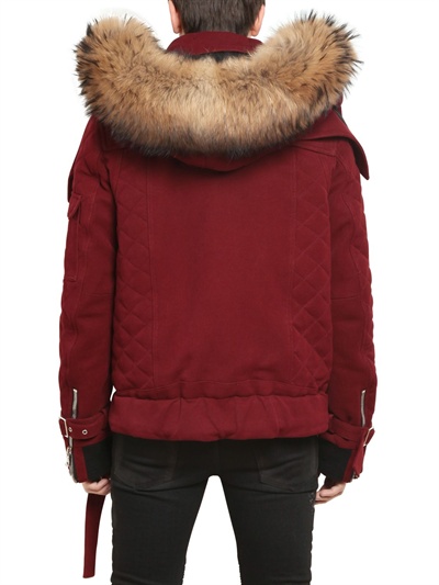 Lyst - Balmain Hooded Raccoon-Fur Jacket in Red for Men