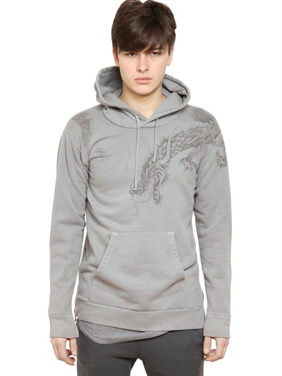 Balmain Hooded Dragon Printed Fleece Sweatshirt in Grey (Gray) Lyst