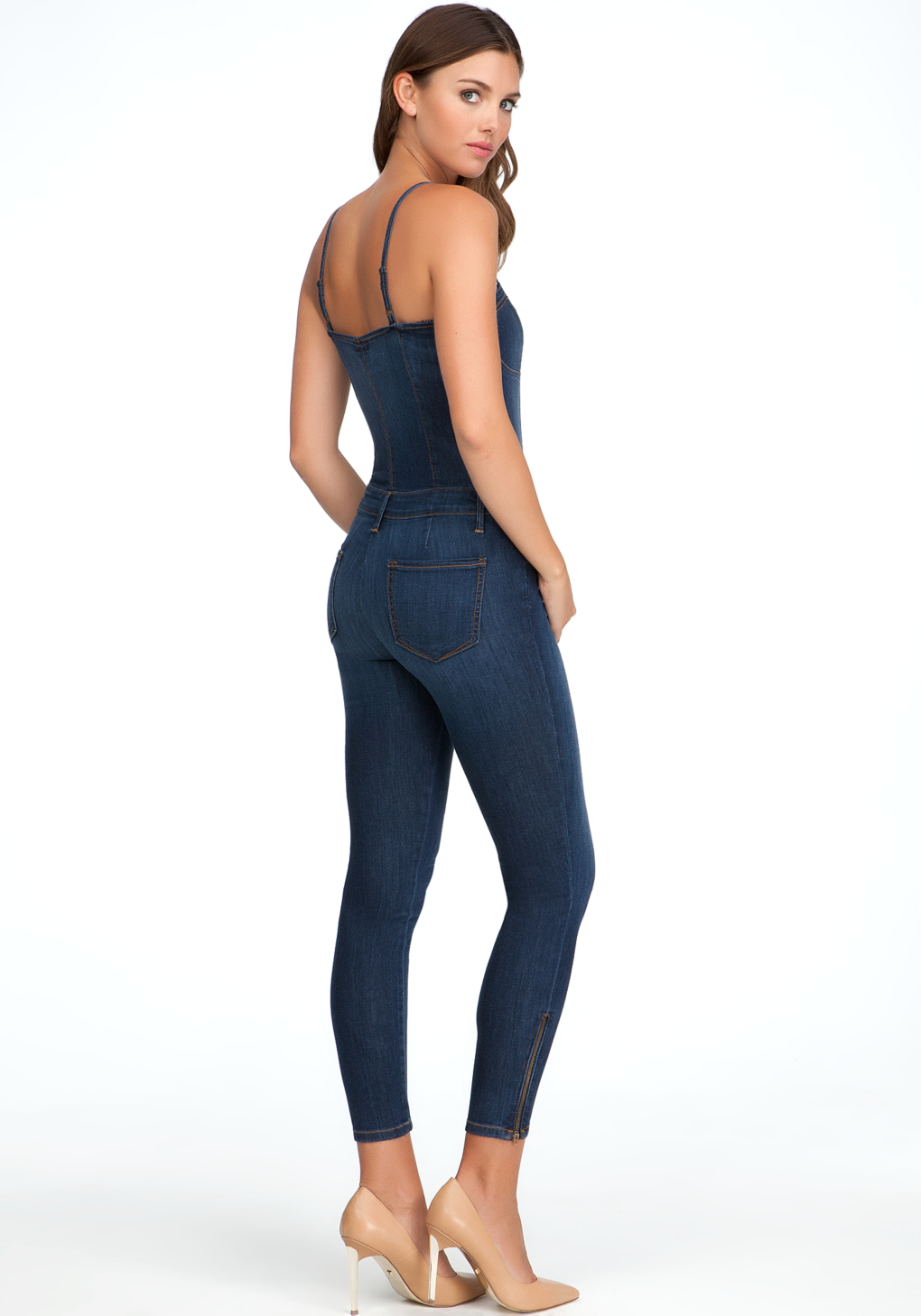 Lyst Bebe Denim Bustier Jumpsuit Petites in Blue
