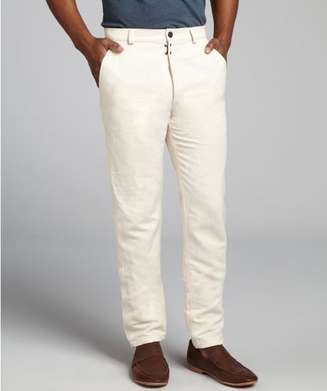 Bottega Veneta Cream Linen Cotton Blend Flat Front Pants in Beige for ...