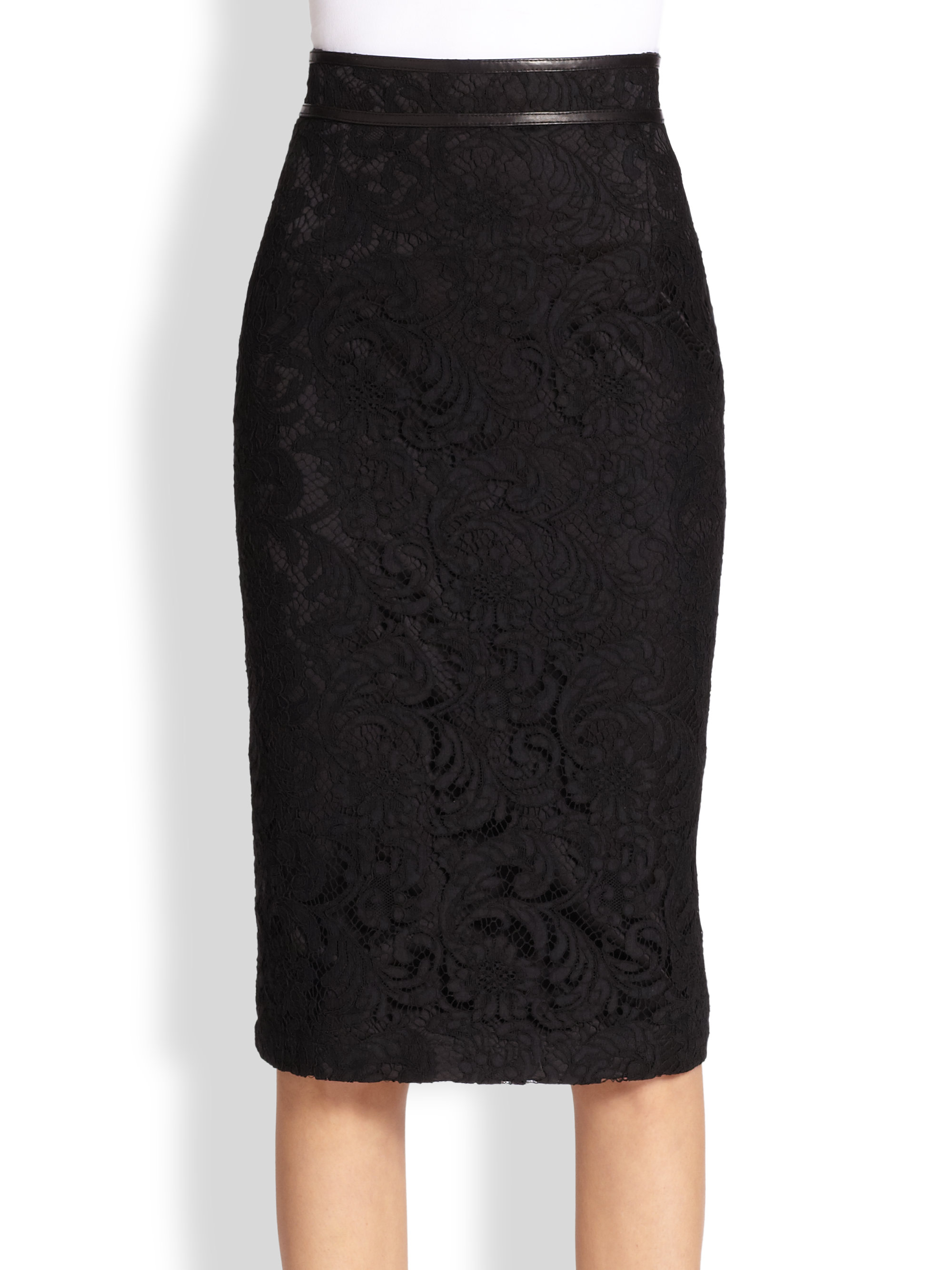 Burberry Lace Fishtail Pencil Skirt in Black - Lyst