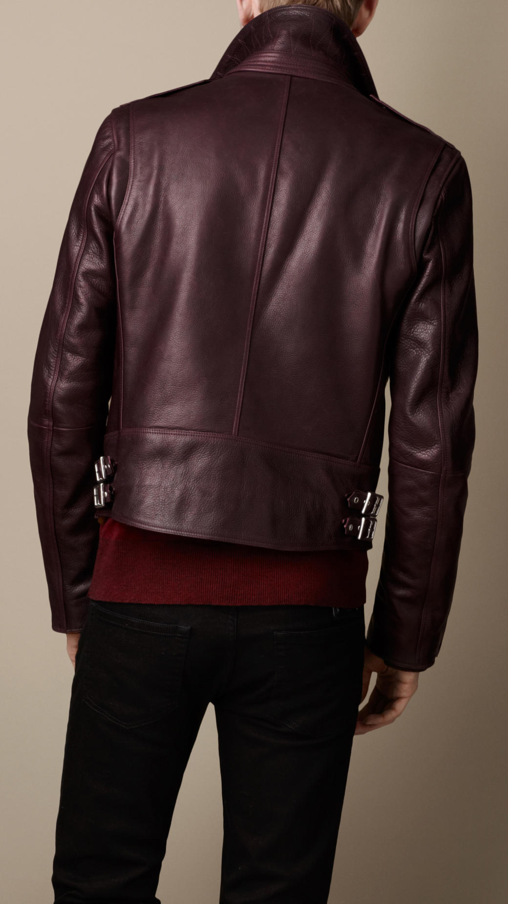 Burberry Leather Biker Jacket in Red for Men | Lyst