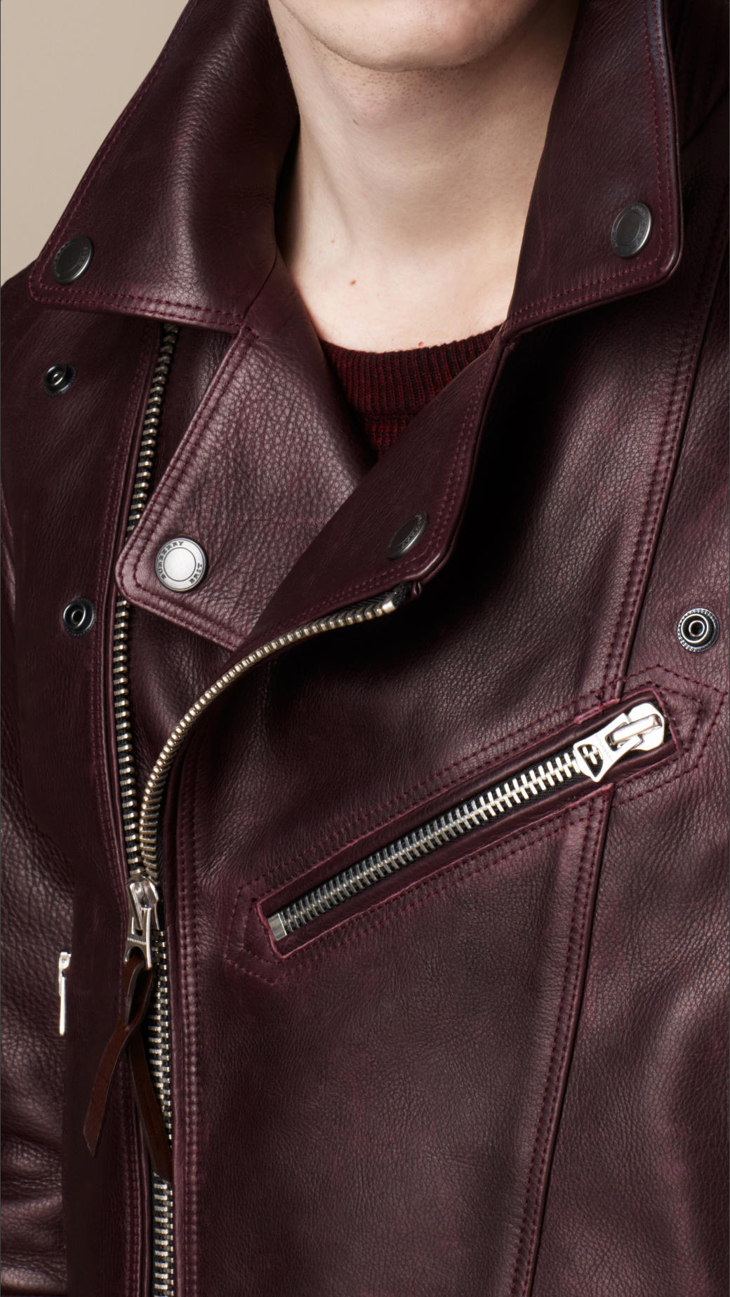 Burberry Leather Biker Jacket in Red for Men | Lyst