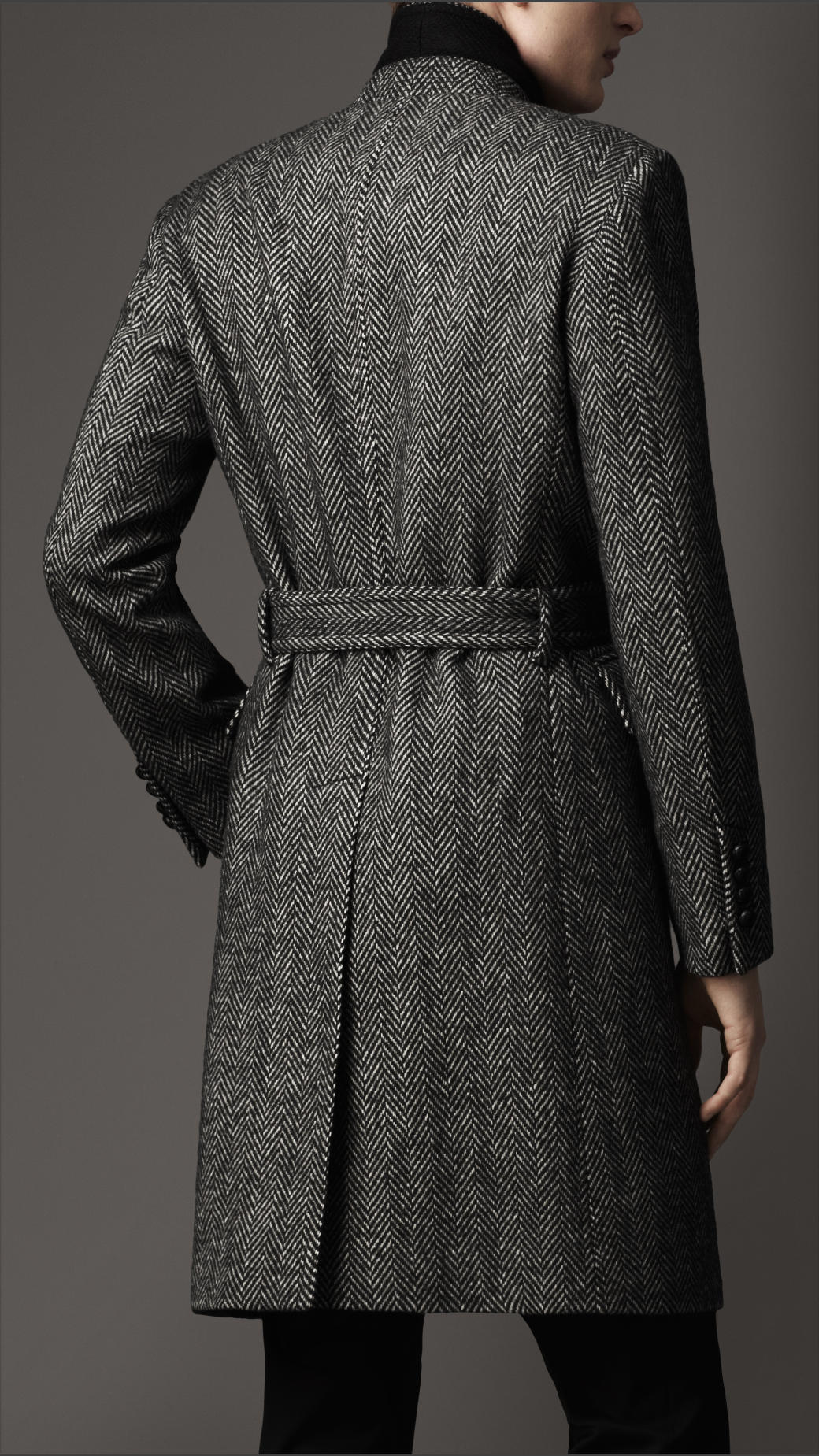 Burberry Herringbone Lambswool Coat in Charcoal (Gray) for Men - Lyst