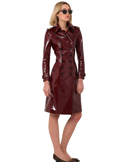 Burberry Prorsum Laminated Leather Trench Coat in Purple | Lyst