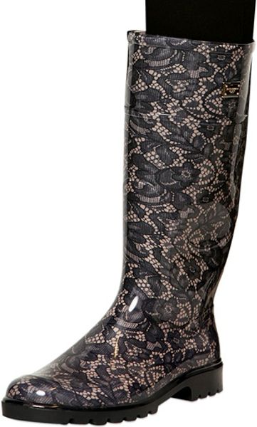 Dolce & Gabbana Lace Printed Rubber Rain Boots in Gray (beige/grey) | Lyst