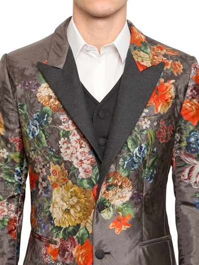 Dolce & Gabbana Floral Print Crepe De Chine Jacket in Grey (Gray) for ...