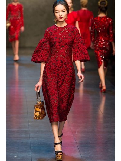 Lyst Dolce Gabbana Lace And Tulle Dress In Red Gallery
