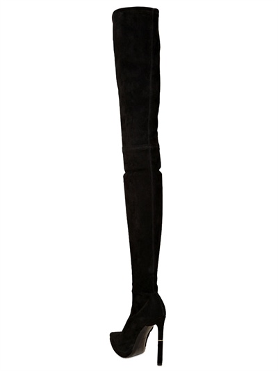 thigh high stretch suede boots