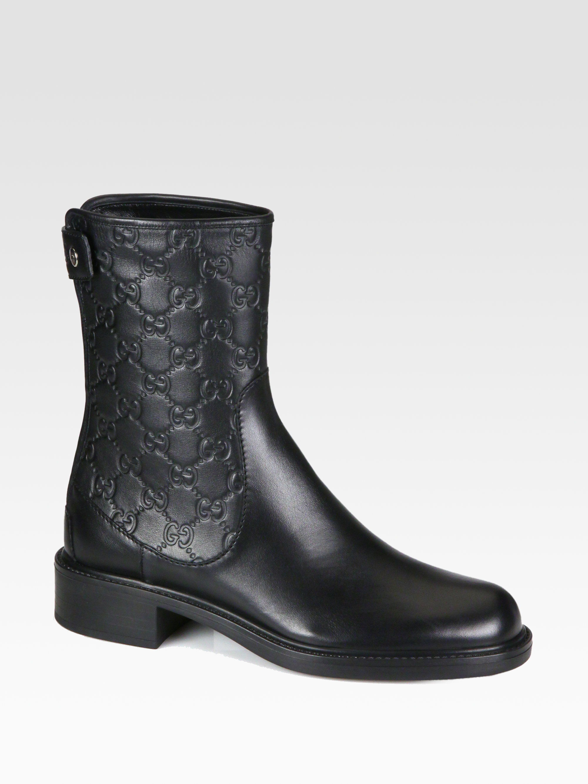 Gucci Gg Leather Ankle Boots in Black | Lyst