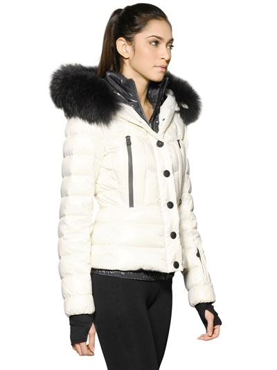 white down jacket with fur hood