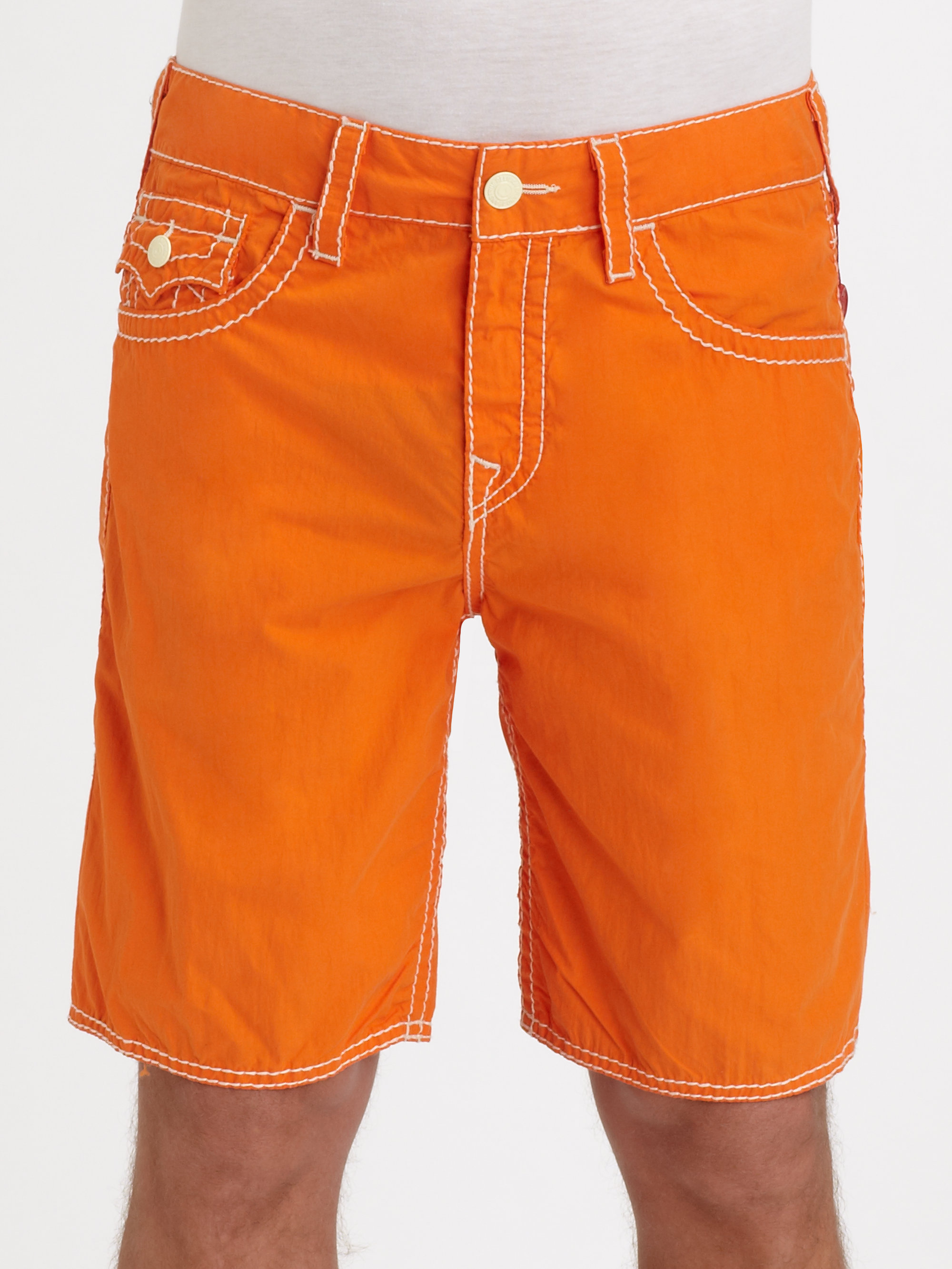 orange true religion shorts