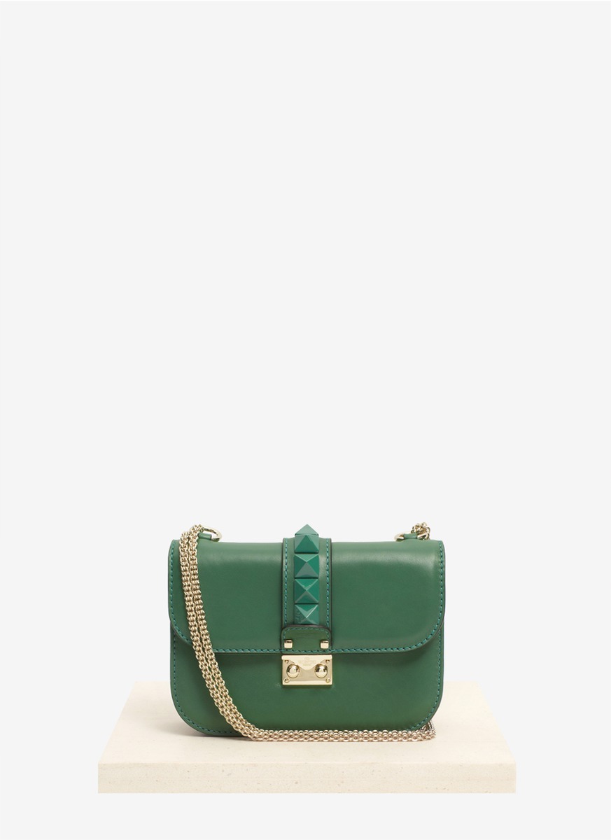 Valentino Studded Leather Chain Bag in Green | Lyst