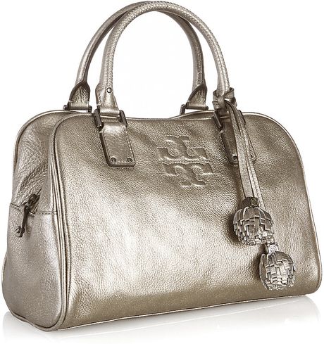 Tory Burch Thea Metallic Handbag in Silver (gunmetal) | Lyst