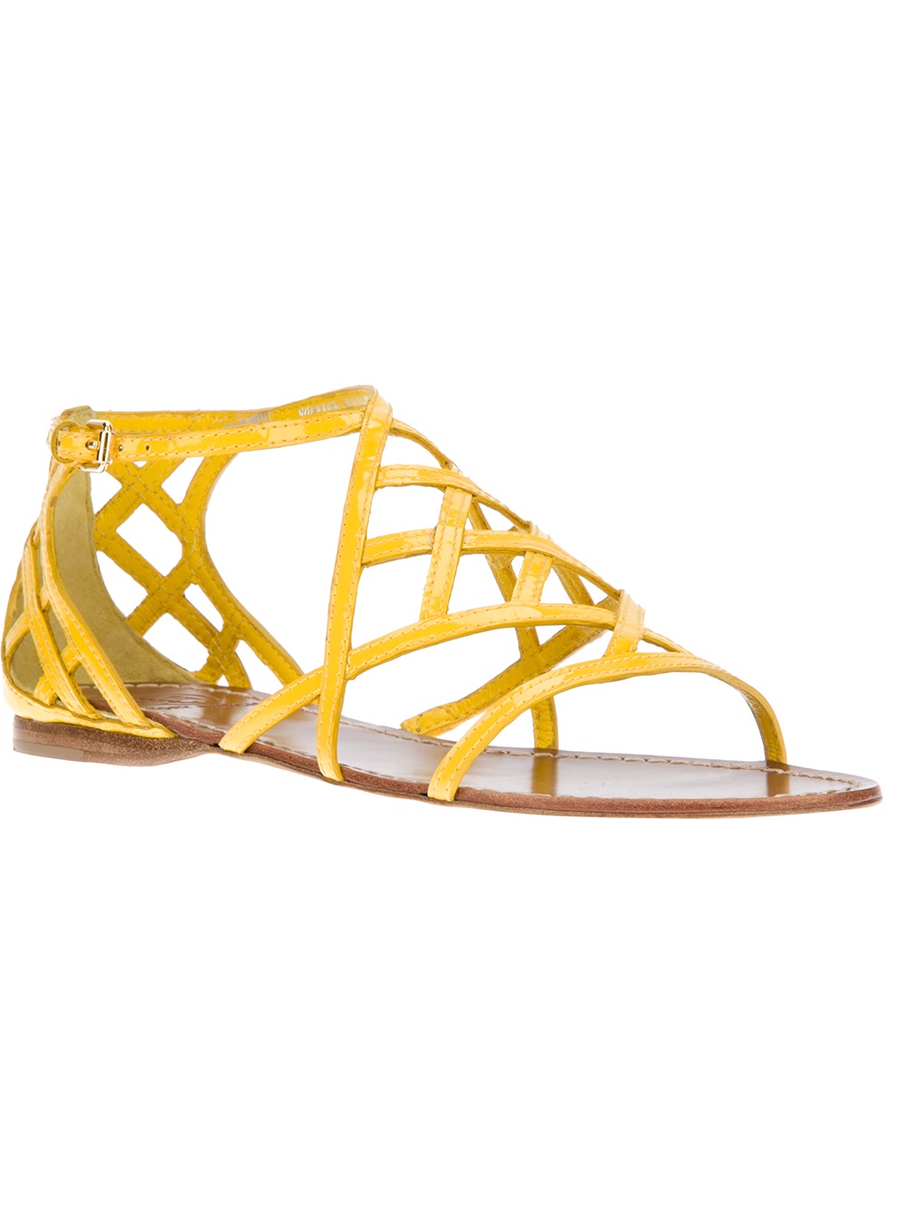 Tory burch Strappy Flat Sandal in Yellow | Lyst