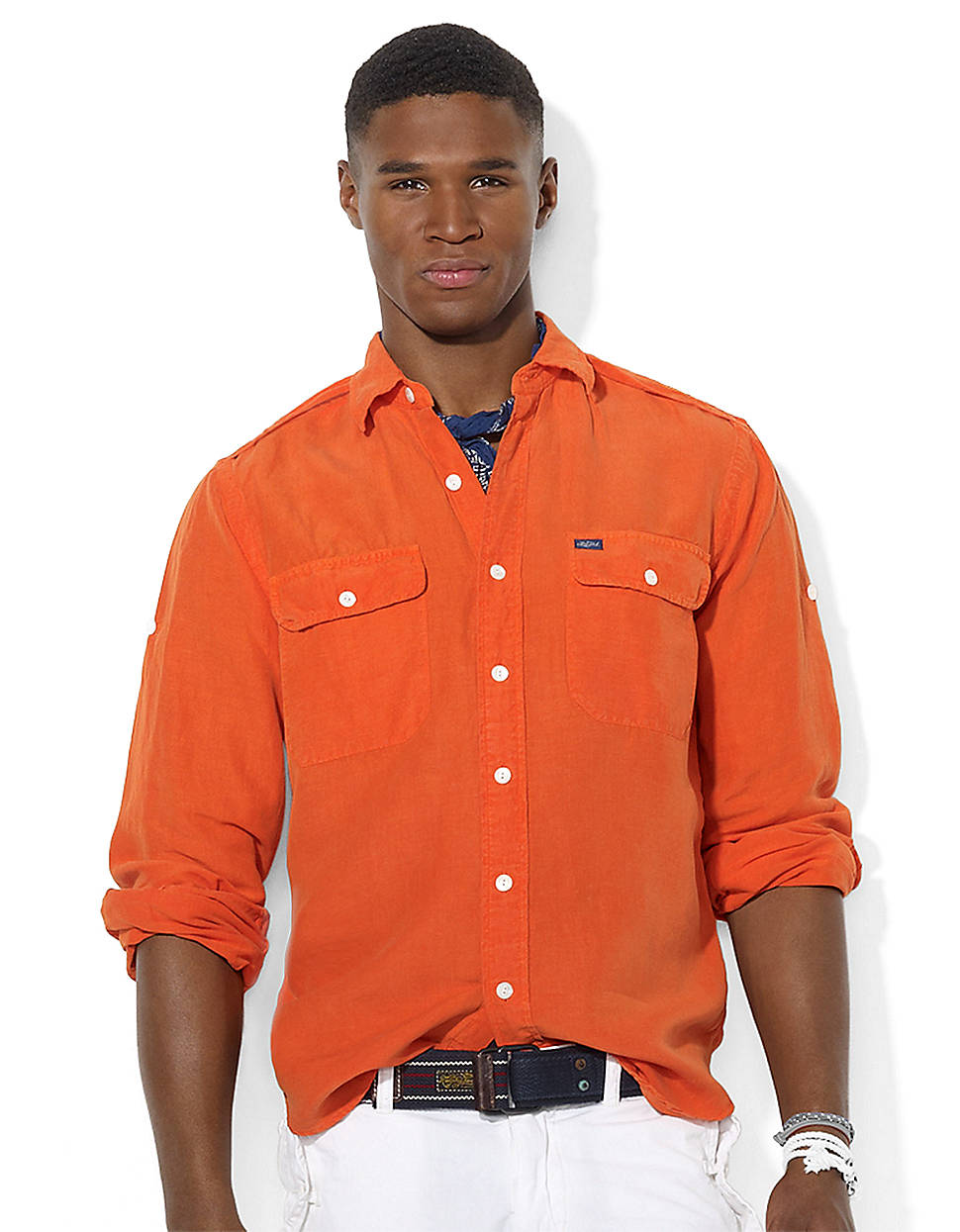 Lyst - Polo Ralph Lauren Military Gi Linen Silk Epaulet Shirt in Orange ...