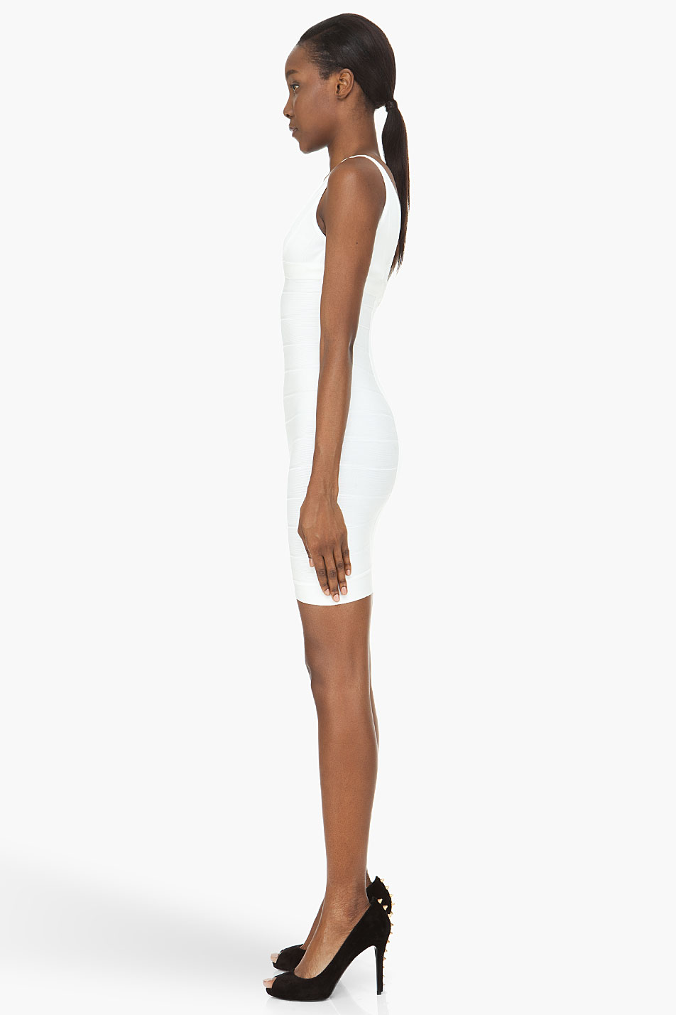 mid thigh white bandage dress