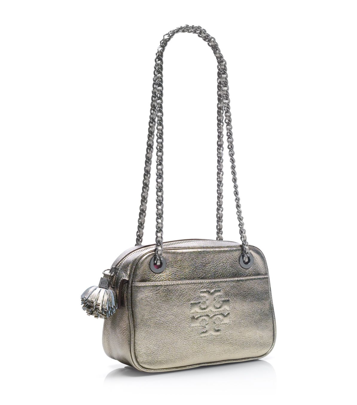 Tory Burch Thea Metallic Crossbody Chain Bag in Gray Lyst