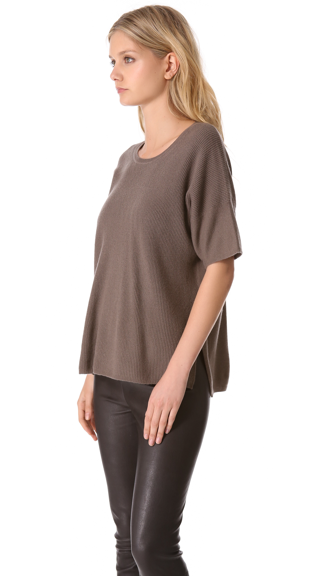 Vince Short Sleeve Cashmere Sweater in Mahogany Gray  Lyst