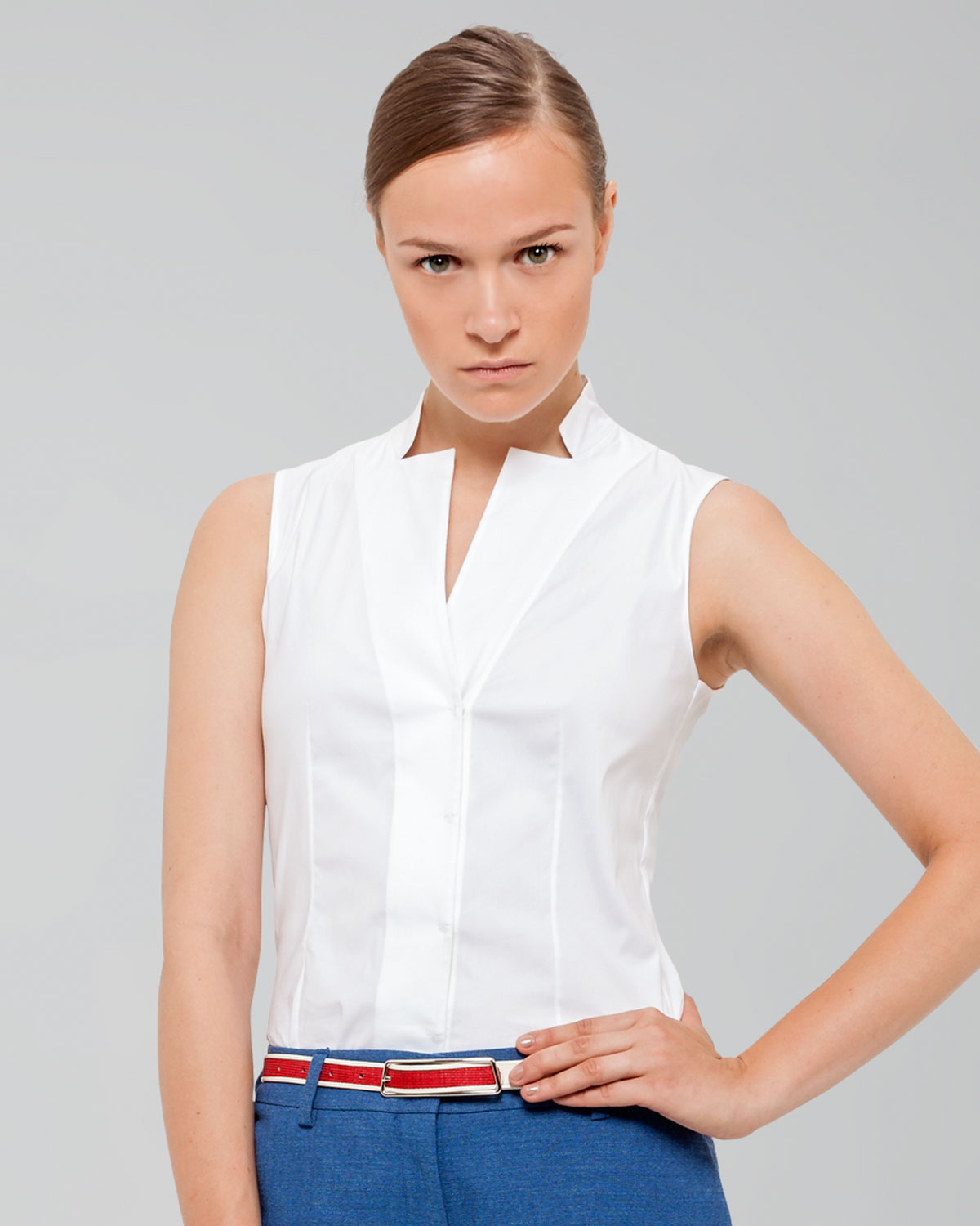 Lyst - Akris Sleeveless Notched Collar Blouse in White