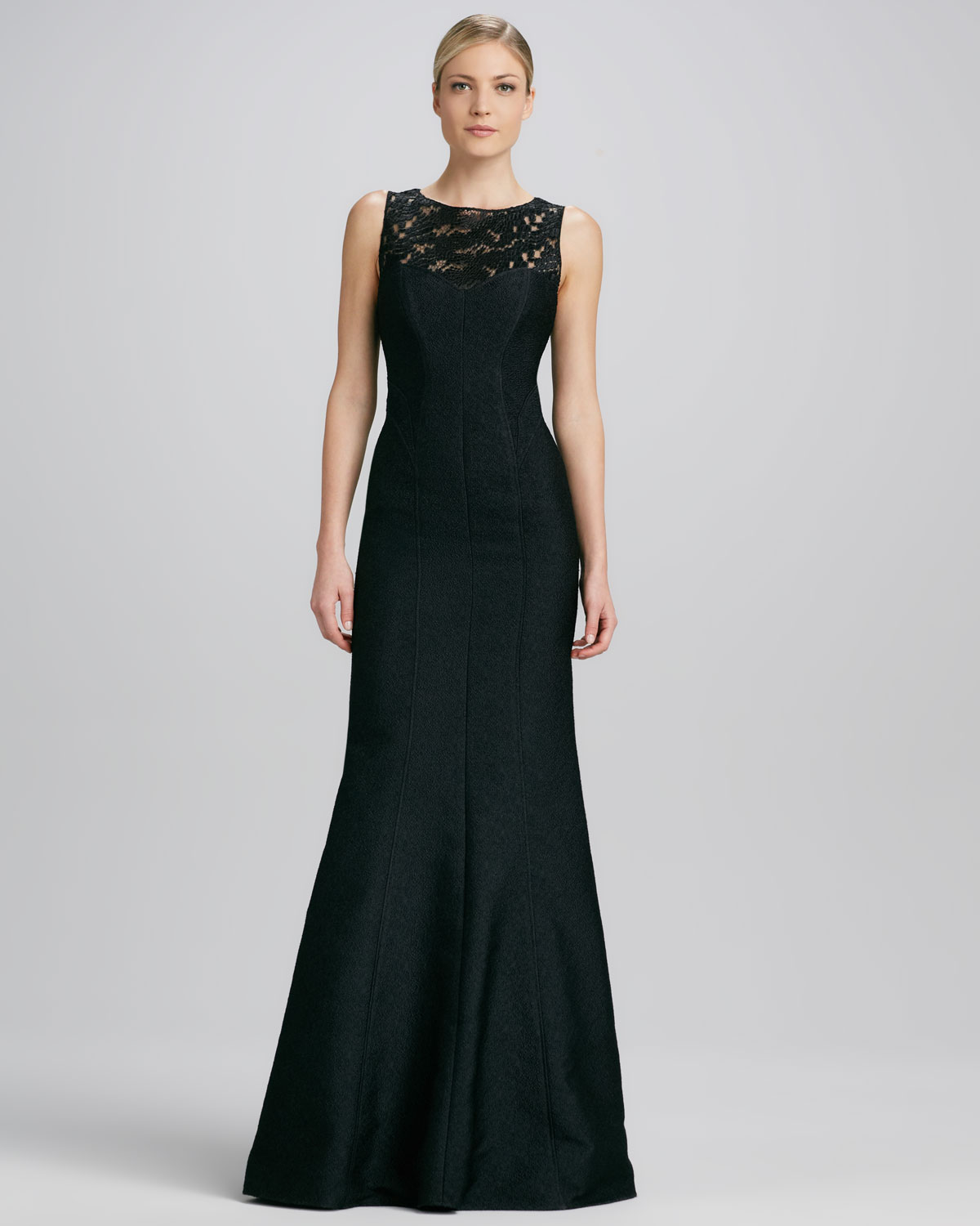 David meister Sleeveless Lace Illusionneck Gown in Black | Lyst