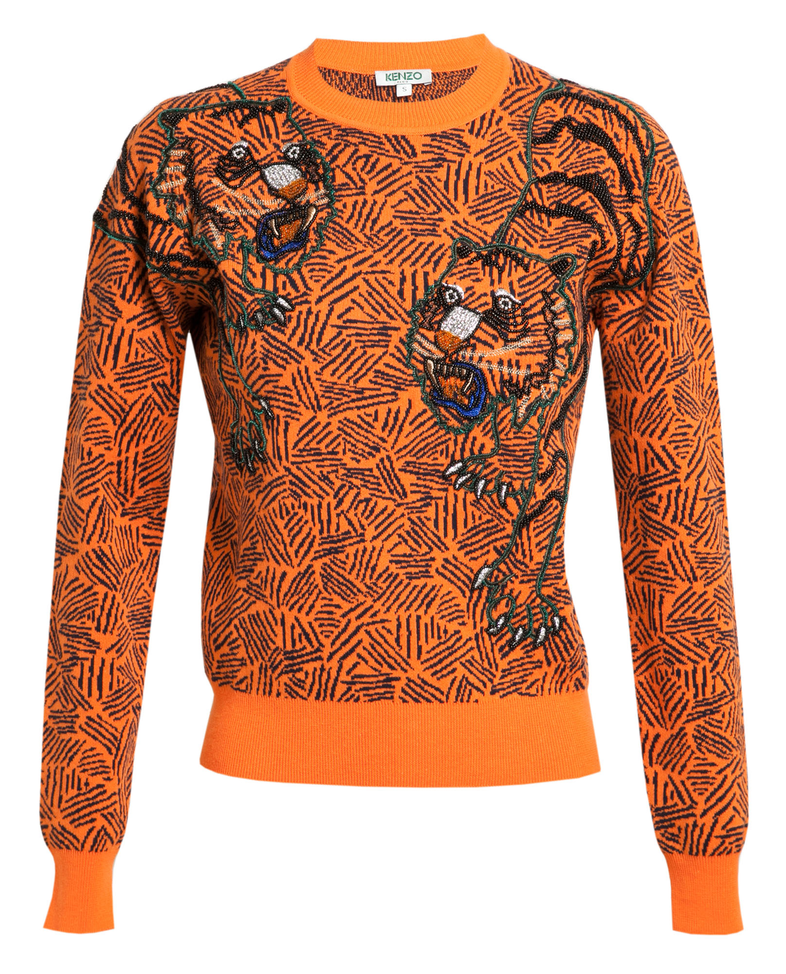 KENZO Tiger Embroidered Cotton Knit Jumper in Orange Lyst