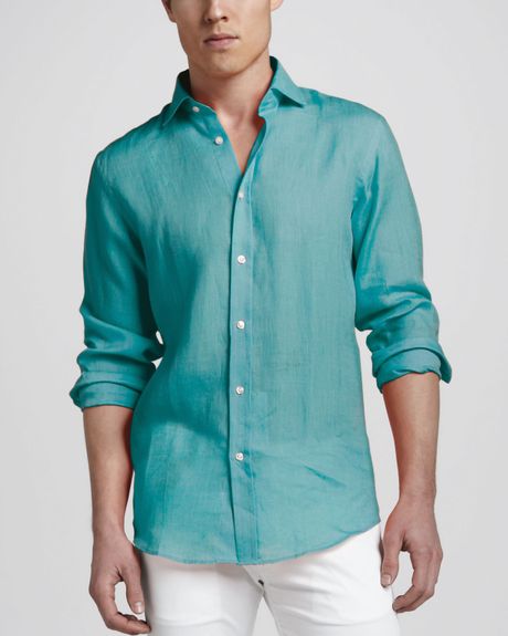 Ralph Lauren Black Label Woven Linen Sport Shirt Turquoise in Blue for ...