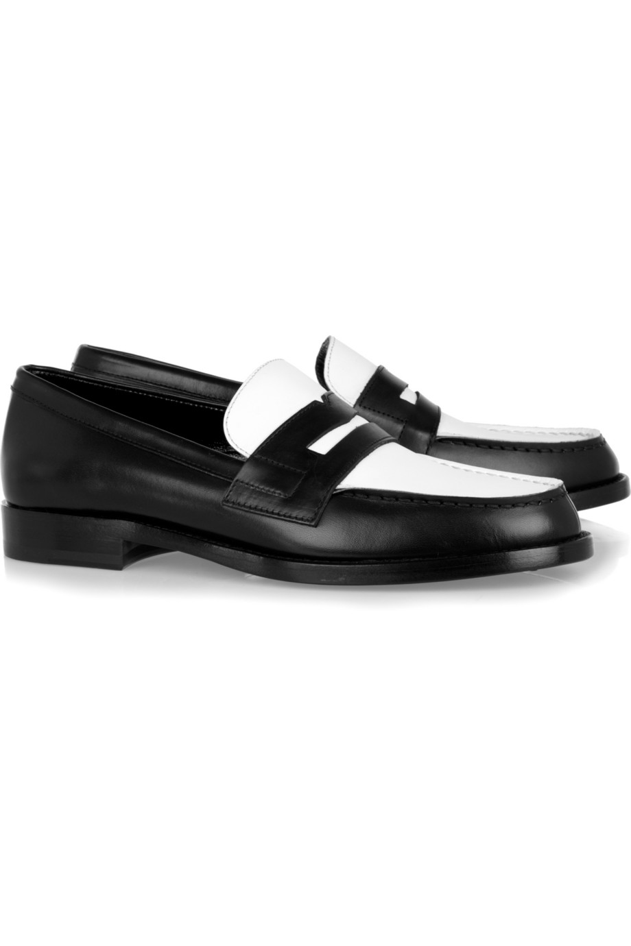 Saint Laurent Two-Tone Leather Penny Loafers in White | Lyst