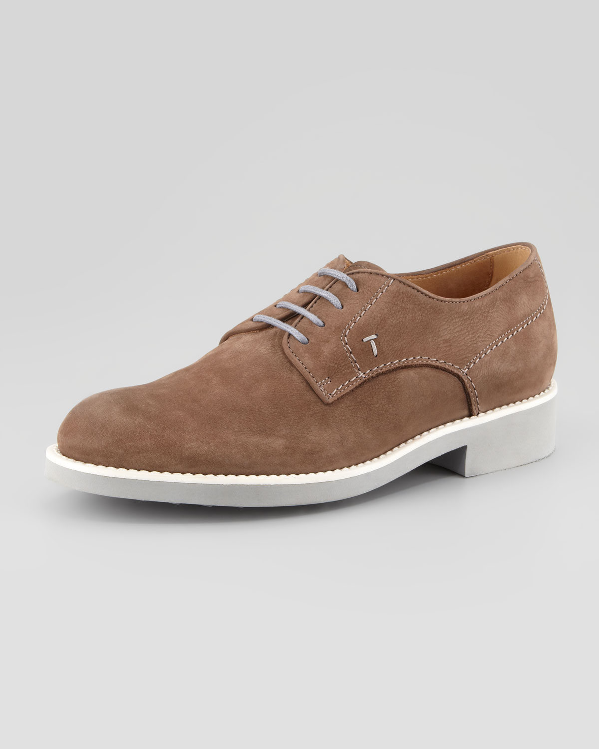 Tod's Suede Derby with White Sole in Brown for Men - Lyst