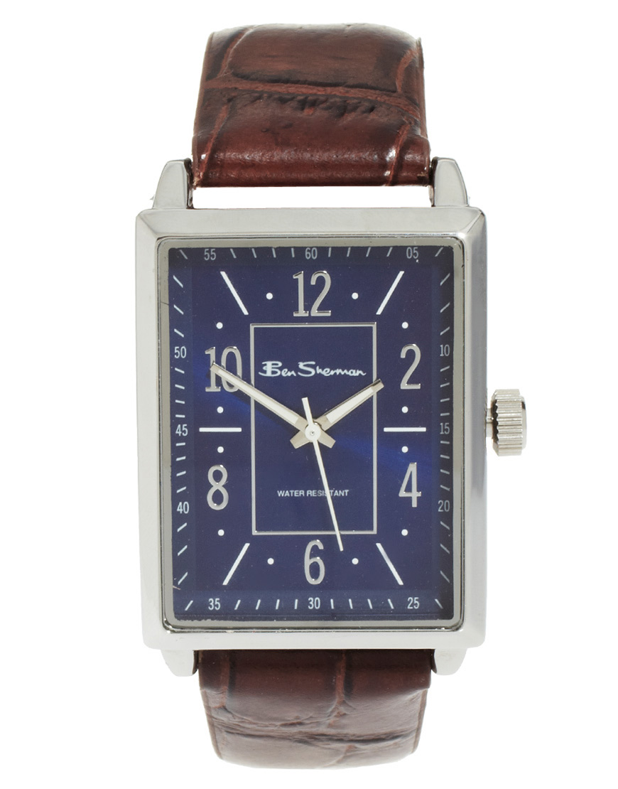 ASOS Ben Sherman Leather Strap Watch Square Face R943 in Brown for Men -  Lyst